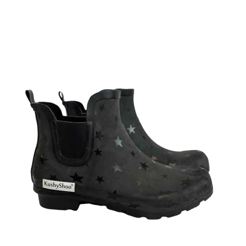 Kushy Shoo Rain Boots Ankle Chelsea Rubber Matte Black
